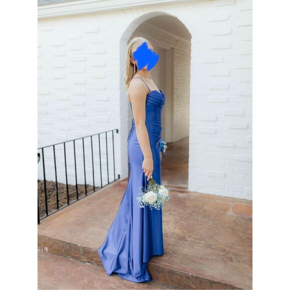 Nox Anabel Royal Blue Corset Prom Dress Long Formal Gown Size 4 E1042 Cowl Neck - Picture 12 of 14
